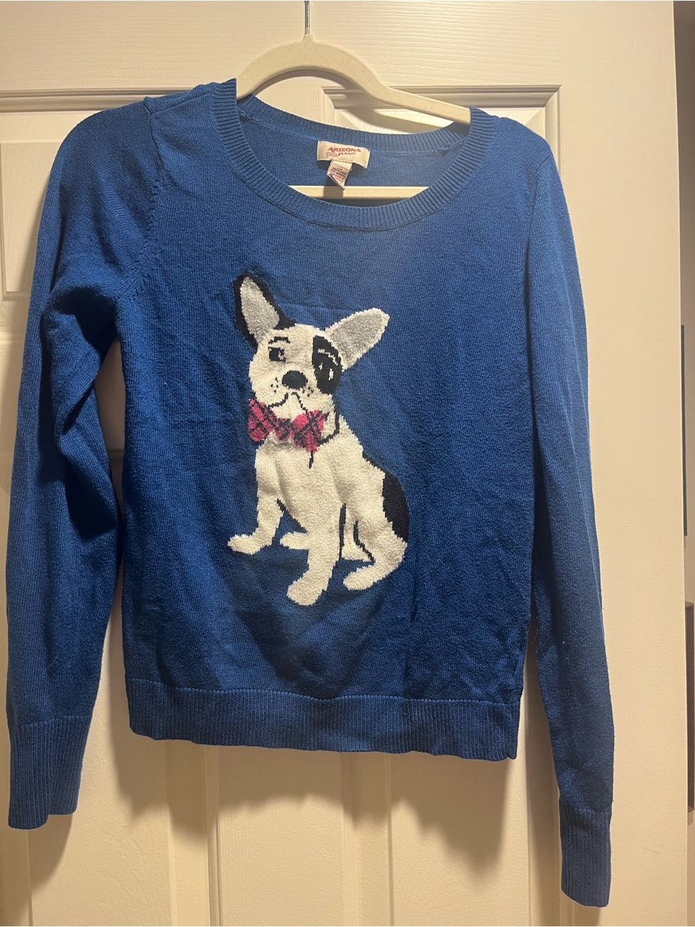 Blue French Bulldog Bow Tie Dog Graphic Crewneck Sweater - Women